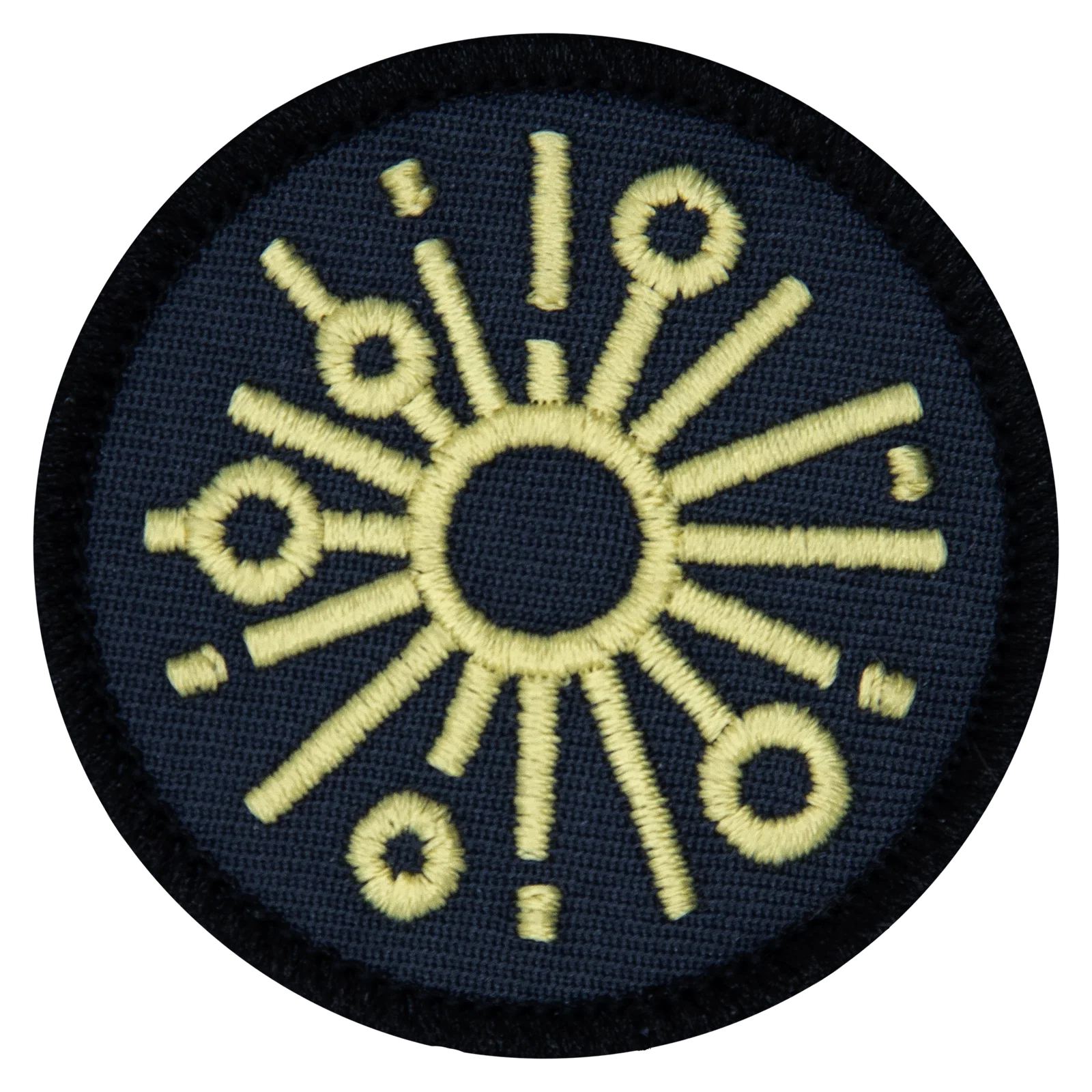 An artistic representation of the sun in a black background. 
